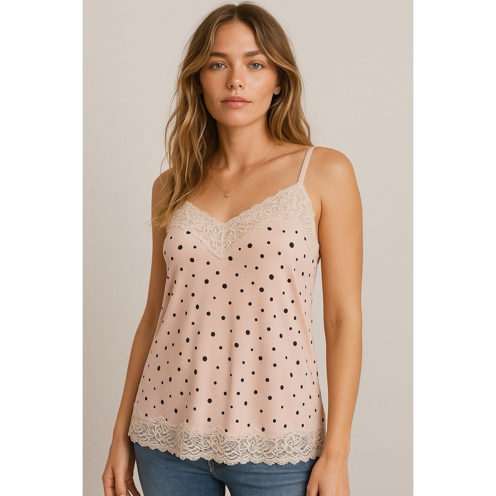Y2K Lane Bryant Lace Cami Pink Polka Dot Tank Plus 14/16‎ Coquette Soft Girl Top